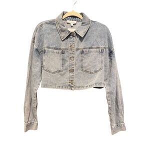 Mable Denim Jacket Cropped Light Wash Jean Button Front Long Sleeve‎ Size Small